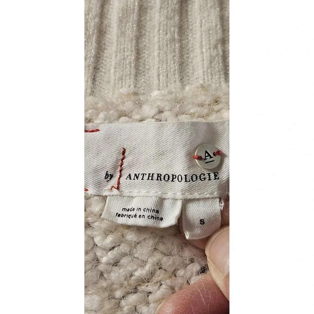 ANTHROPOLOGI women's S furry‎ knit full zip funnel neck sweater jacket ivory